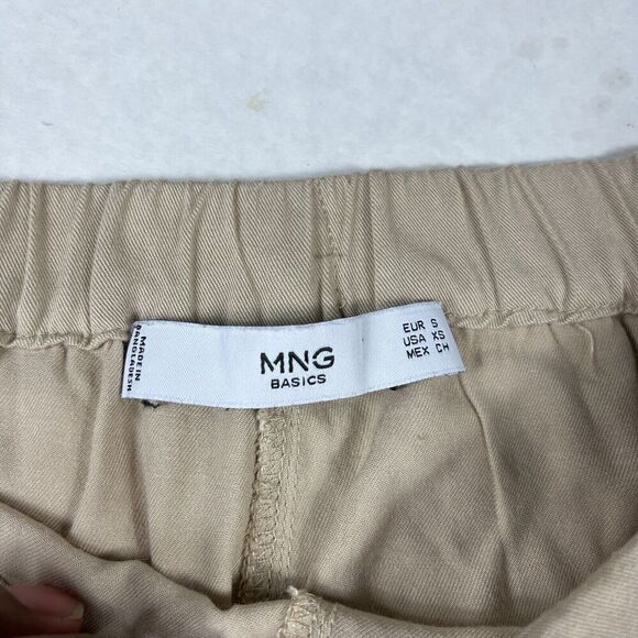 MNG Mango Basics Womens Drawstring Ankle Pants Beige Pull On Pockets Casual XS - Picture 5 of 12